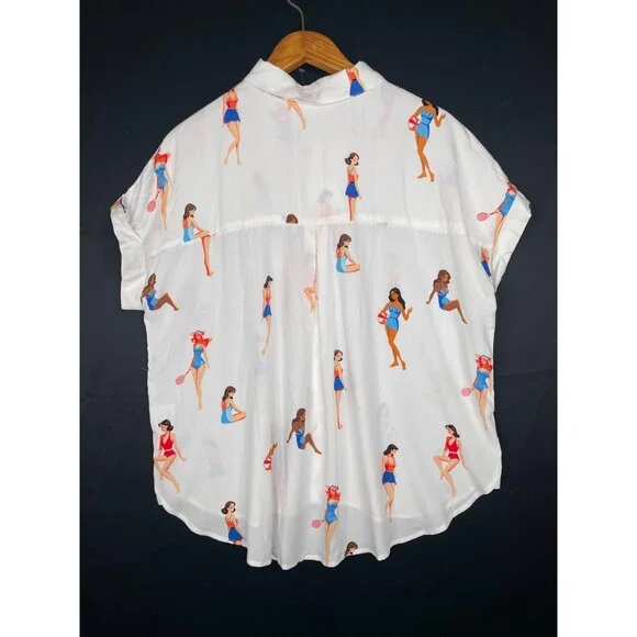 Jane & Delancey Shirt Womens XL Novelty Retro Beach Girls Bathing Suits NWT - Picture 4 of 15